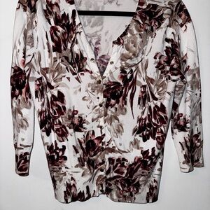 White House Black Market Floral Blouse - Cream and Brown